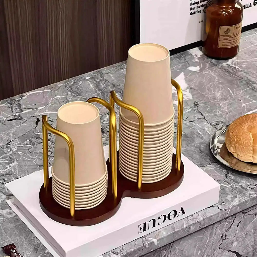 Luxury Disposable Cup Storage Holder Water Tea Cups Dispenser Rack Shelf with Longer Stick Mug Display Stand Home Organizer