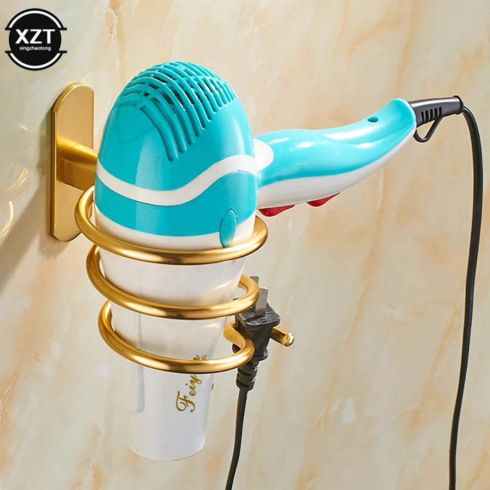 Bathroom Hair Dryer Holder Wall Mounted Organizer Spiral Stand Holder Rack Aluminum Bathroom Shelf Storage Accessory Wall Shelf