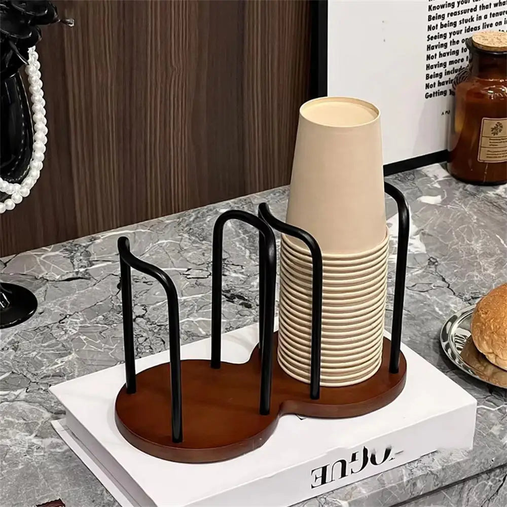 Luxury Disposable Cup Storage Holder Water Tea Cups Dispenser Rack Shelf with Longer Stick Mug Display Stand Home Organizer