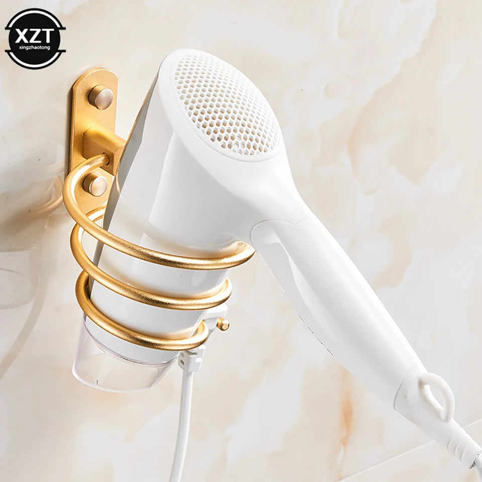 Bathroom Hair Dryer Holder Wall Mounted Organizer Spiral Stand Holder Rack Aluminum Bathroom Shelf Storage Accessory Wall Shelf