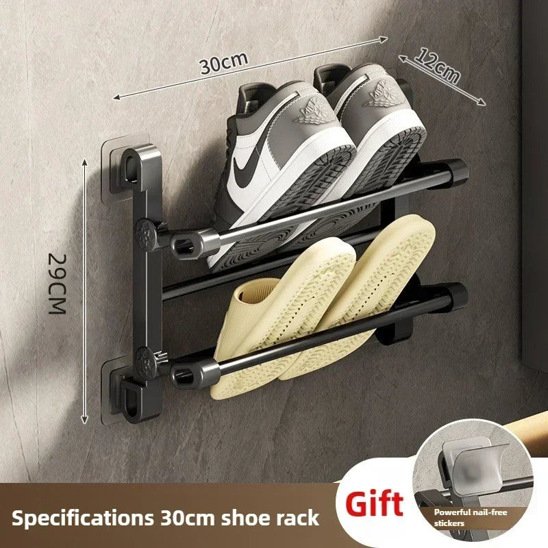 Drill-Free Wall-Mounted Bathroom Slipper Rack–Space-Saving Door/Shower Storage Organizer with Adjustable Hooks &Durable Adhesive
