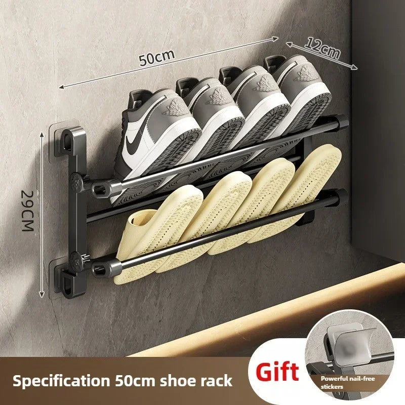 Drill-Free Wall-Mounted Bathroom Slipper Rack–Space-Saving Door/Shower Storage Organizer with Adjustable Hooks &Durable Adhesive
