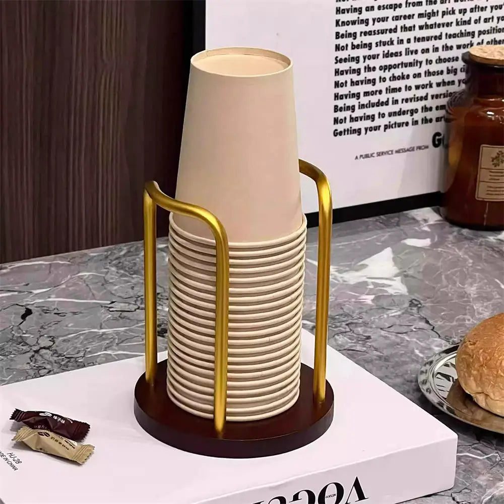 Luxury Disposable Cup Storage Holder Water Tea Cups Dispenser Rack Shelf with Longer Stick Mug Display Stand Home Organizer