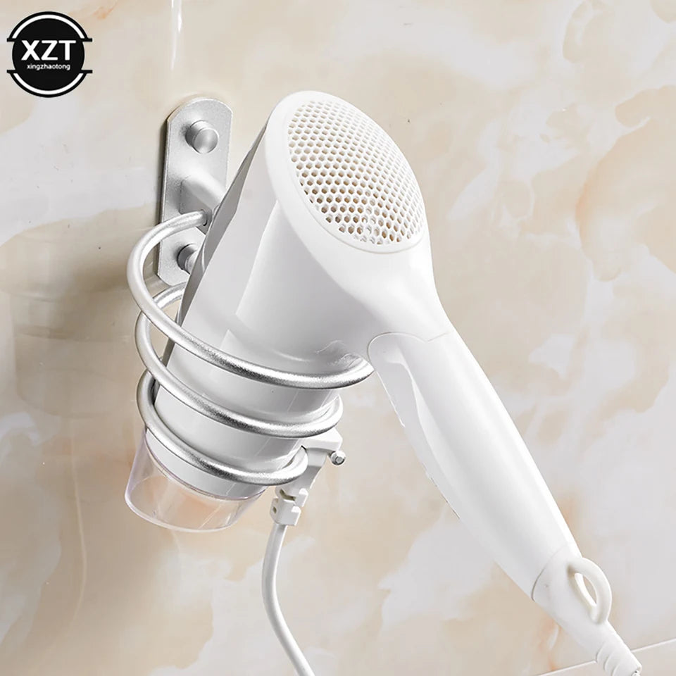 Bathroom Hair Dryer Holder Wall Mounted Organizer Spiral Stand Holder Rack Aluminum Bathroom Shelf Storage Accessory Wall Shelf